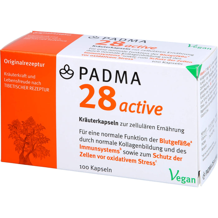 PADMA 28 active Kräuterkapseln zur zellulären Ernährung für Blutgefäße, Immunsystem und zum Schutz der Zellen vor oxidativem Stress, 100 pcs. Capsules