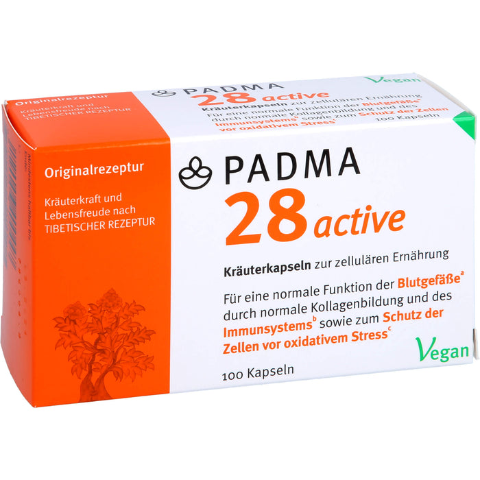 PADMA 28 active Kräuterkapseln zur zellulären Ernährung für Blutgefäße, Immunsystem und zum Schutz der Zellen vor oxidativem Stress, 100 pcs. Capsules