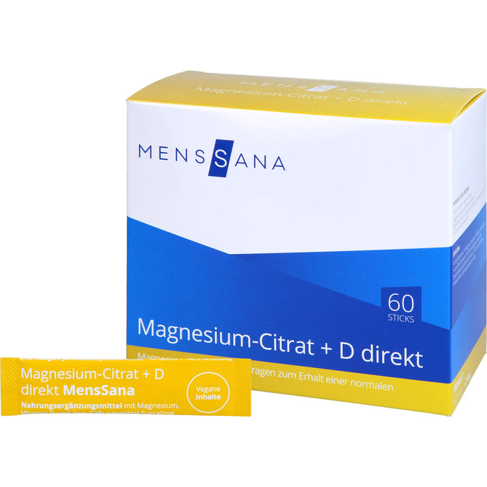 MENSSANA Magnesium-Citrat + D direkt Sticks trägt zum Erhalt einer normalen Muskelfunktion bei, 60 pcs. Combipack