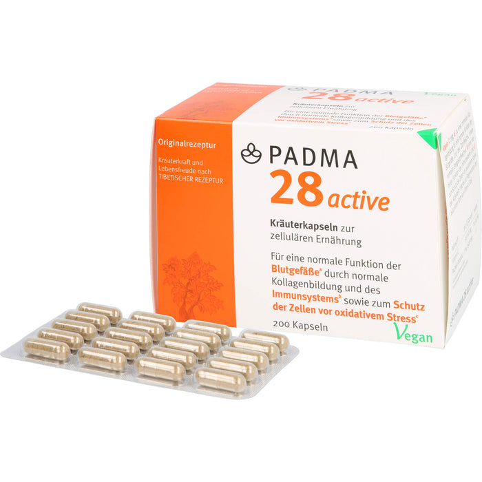 PADMA 28 active Kapseln für eine normale Funktion der Blutgefäße durch normale Kollagenbildung, 200 pc Capsules