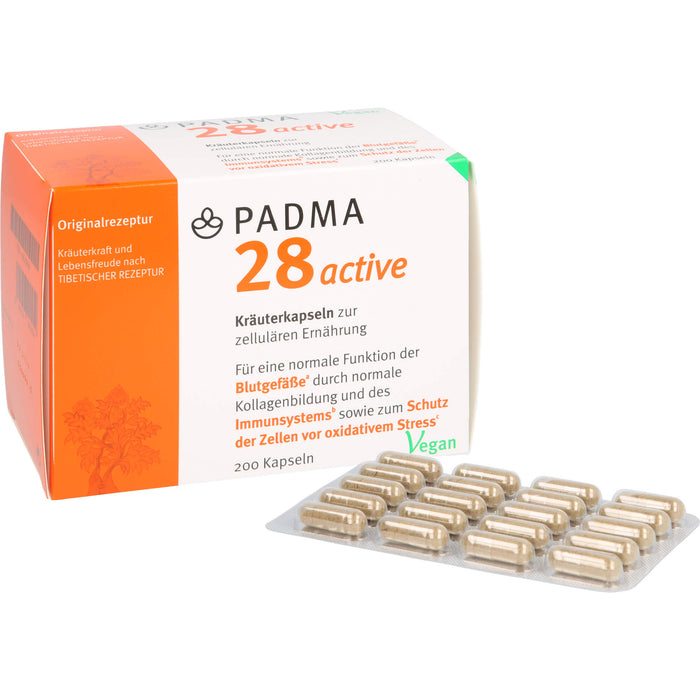 PADMA 28 active Kapseln für eine normale Funktion der Blutgefäße durch normale Kollagenbildung, 200 pc Capsules