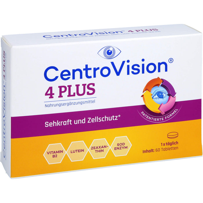 CentroVision 4 Plus Tabletten für Sehkraft und Zellschutz, 60 pcs. Tablets