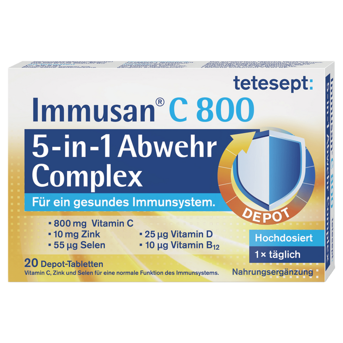 Tetesept Immusan C 800 5-in-1 Abwehr Complex Depot-Tabletten für ein gesundes Immunsystem, 20 St. Tabletten