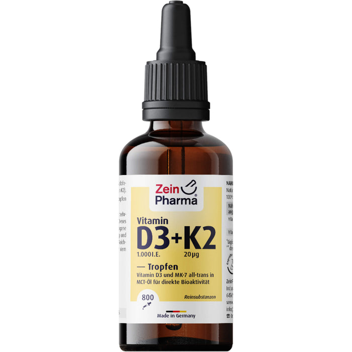 ZeinPharma Vitamin D3 + K2 Tropfen, 25 ml Lösung