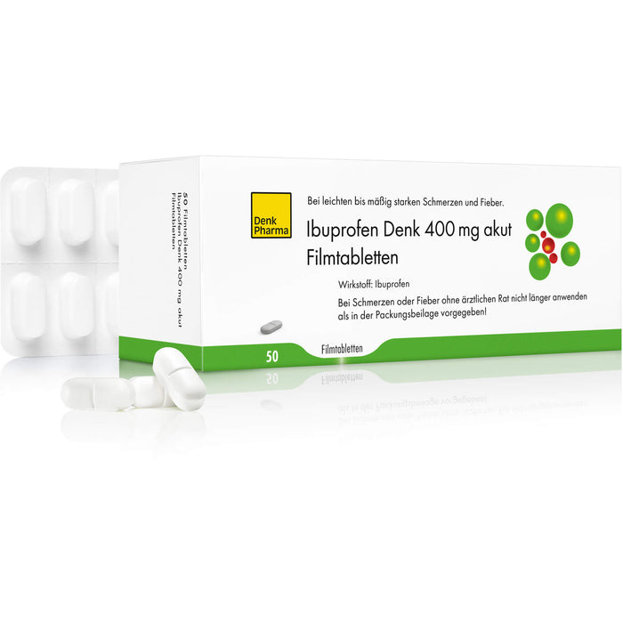 Ibuprofen Denk 400 mg akut Filmtabletten bei Schmerzen oder Fieber, 50 St. Tabletten