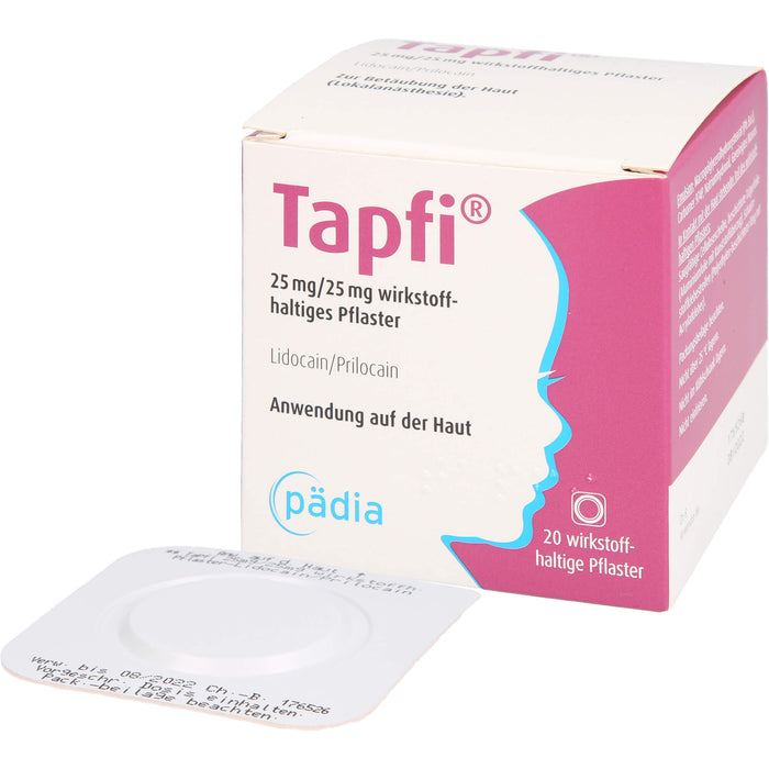 Tapfi 25 mg/25 mg wirkstoffhaltiges Pflaster mit Lidocain/Prilocain, 20 pc Pansement
