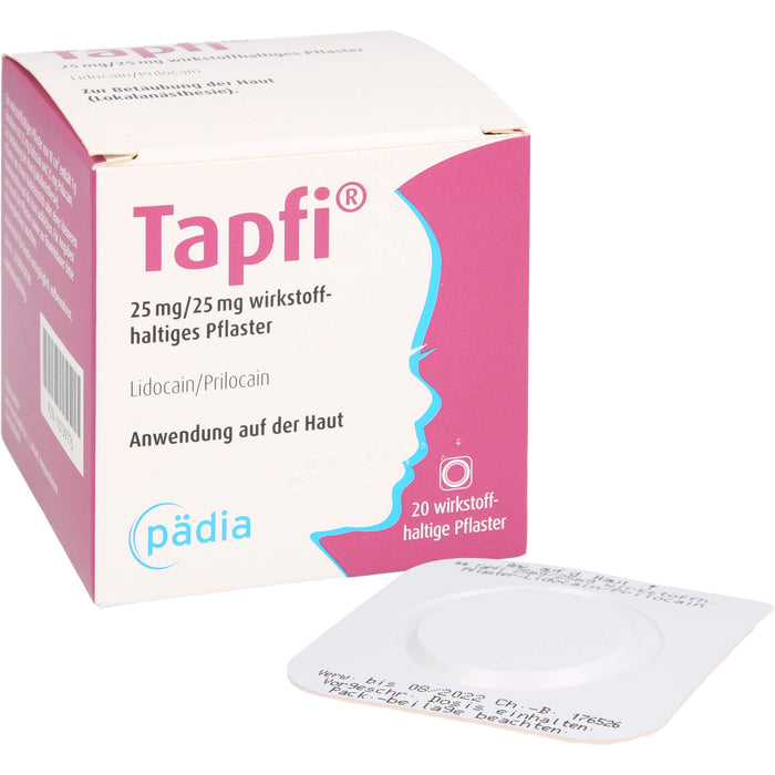 Tapfi 25 mg/25 mg wirkstoffhaltiges Pflaster mit Lidocain/Prilocain, 20 pc Pansement