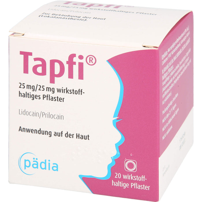 Tapfi 25 mg/25 mg wirkstoffhaltiges Pflaster mit Lidocain/Prilocain, 20 pc Pansement