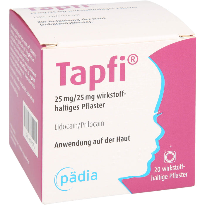 Tapfi 25 mg/25 mg wirkstoffhaltiges Pflaster mit Lidocain/Prilocain, 20 pc Pansement