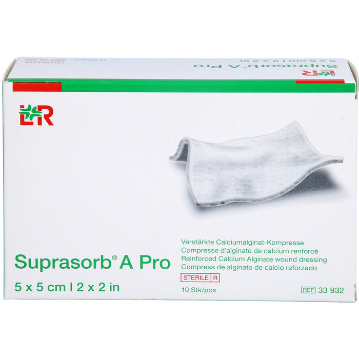 Suprasorb A Pro verstärkte Calciumalginat Kompresse 5 x 5 cm steril, 10 St. Kompressen
