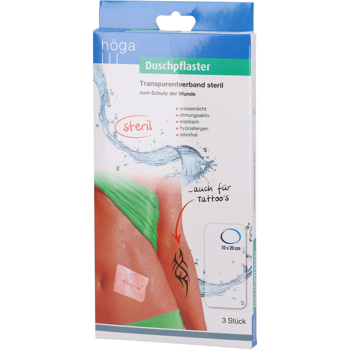 Höga Duschpflaster 10 x 20 cm Transparentverband steril, 3 pc Pansement