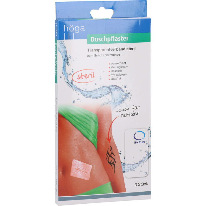 Höga Duschpflaster 10 x 20 cm Transparentverband steril, 3 pc Pansement