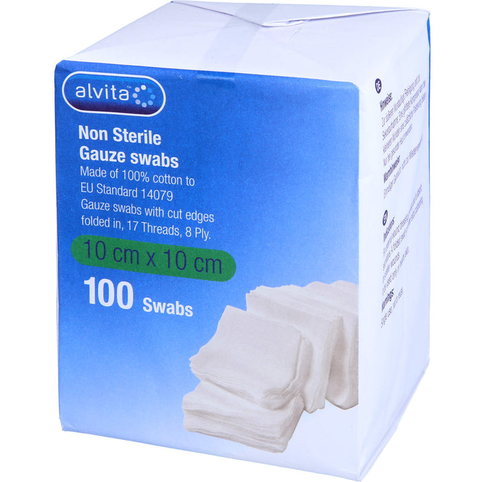 Alvita unsterile Mullkompressen 10 cm x 10 cm, 100 pc Compresses
