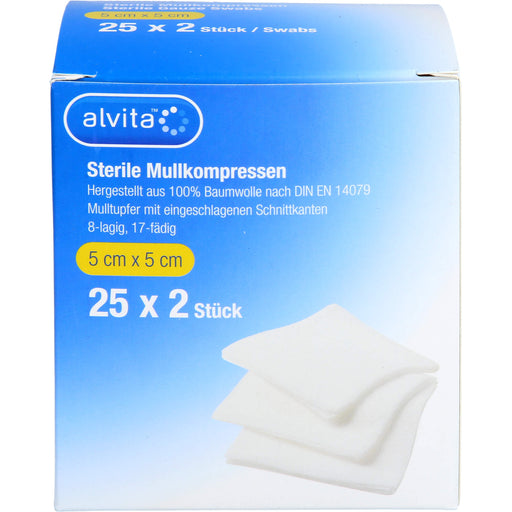 Alvita sterile Mullkompressen 5 cm x 5 cm, 50 St. Kompressen