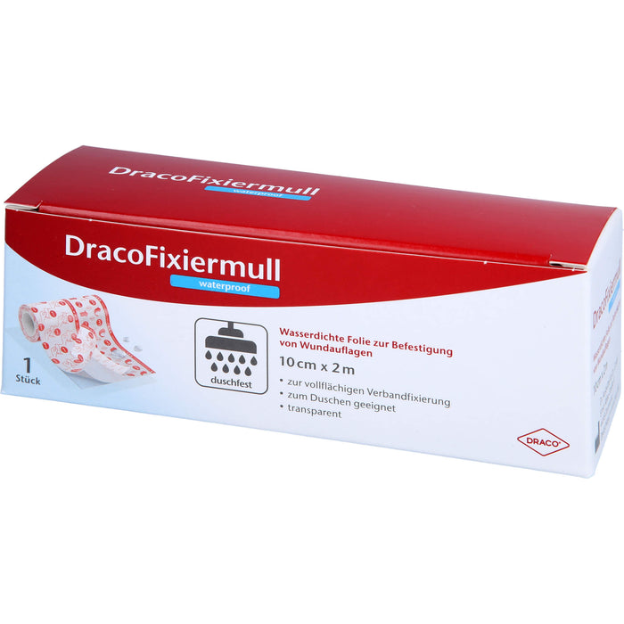 Draco Fixiermull waterproof 10 cm x 2 m wasserfeste Folie zur Befestigung von Wundauflagen, 1 pc Diapositive