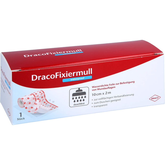 Draco Fixiermull waterproof 10 cm x 2 m wasserfeste Folie zur Befestigung von Wundauflagen, 1 pc Diapositive