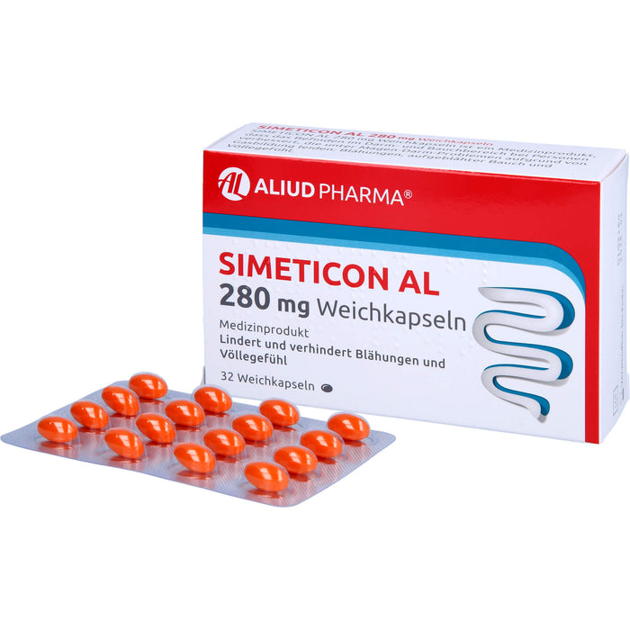 Simeticon AL 280 mg Weichkapseln bei Blähungen, 32 pcs. Capsules