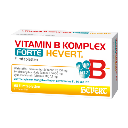 Vitamin B Komplex forte Hevert zur Therapie nachgewiesener Mangelzustände der Vitamine B1, B6 und B12, 60 St. Tabletten