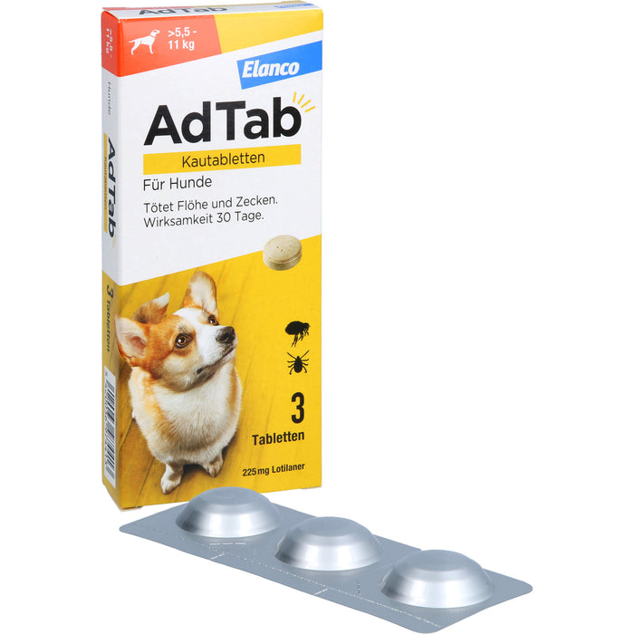 AdTab Kautabletten für Hunde über 5,5 bis 11 kg gegen Zecken und Flöhe, 3 pcs. Tablets