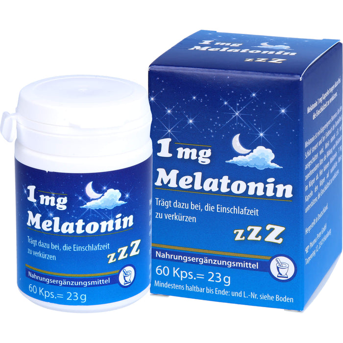 Pharma Peter Melatonin 1 mg Kapseln trägt dazu bei, die Einschlafzeit zu verkürzen, 60 St. Kapseln