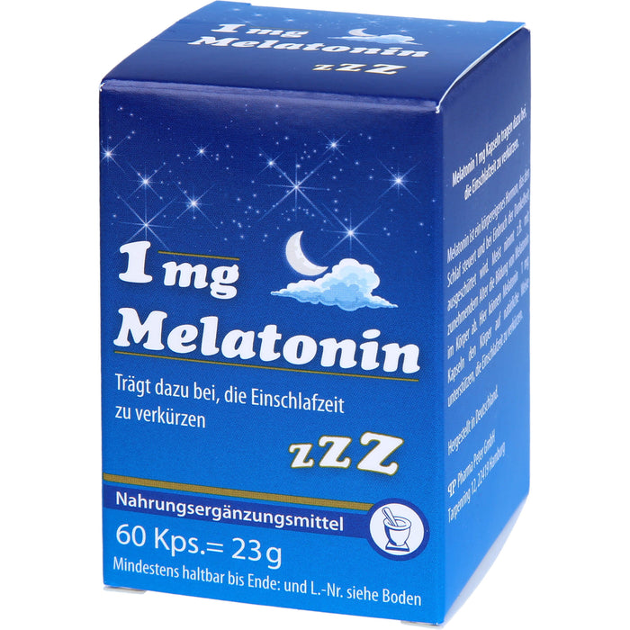 Pharma Peter Melatonin 1 mg Kapseln trägt dazu bei, die Einschlafzeit zu verkürzen, 60 St. Kapseln