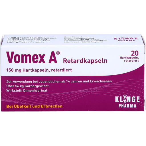 Vomex A  Retardkapseln 150 mg Hartkapsel, retardiert, 20 St. Kapseln