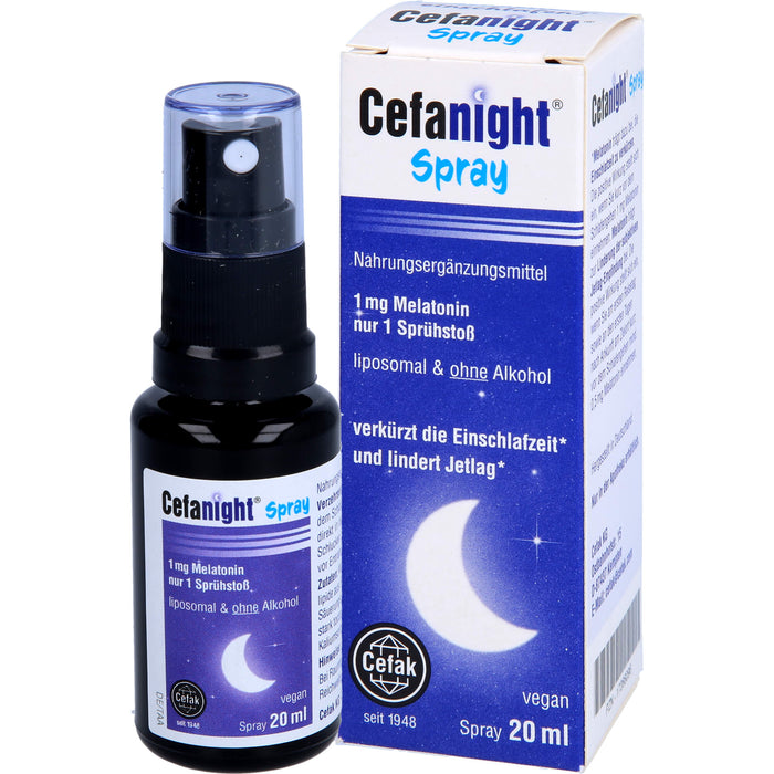 Cefanight Spray mit 1 mg Melatonin verkürzt die Einschlafzeit und lindert Jetlag, 20 ml Solution