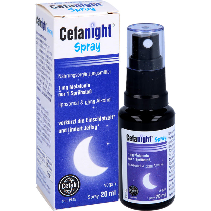 Cefanight Spray mit 1 mg Melatonin verkürzt die Einschlafzeit und lindert Jetlag, 20 ml Solution