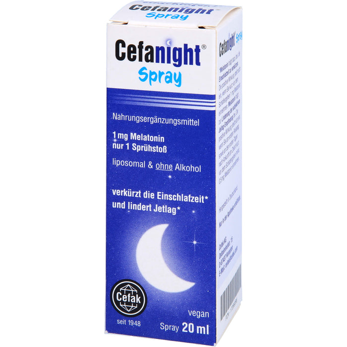 Cefanight Spray mit 1 mg Melatonin verkürzt die Einschlafzeit und lindert Jetlag, 20 ml Solution