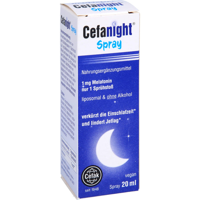 Cefanight Spray mit 1 mg Melatonin verkürzt die Einschlafzeit und lindert Jetlag, 20 ml Solution