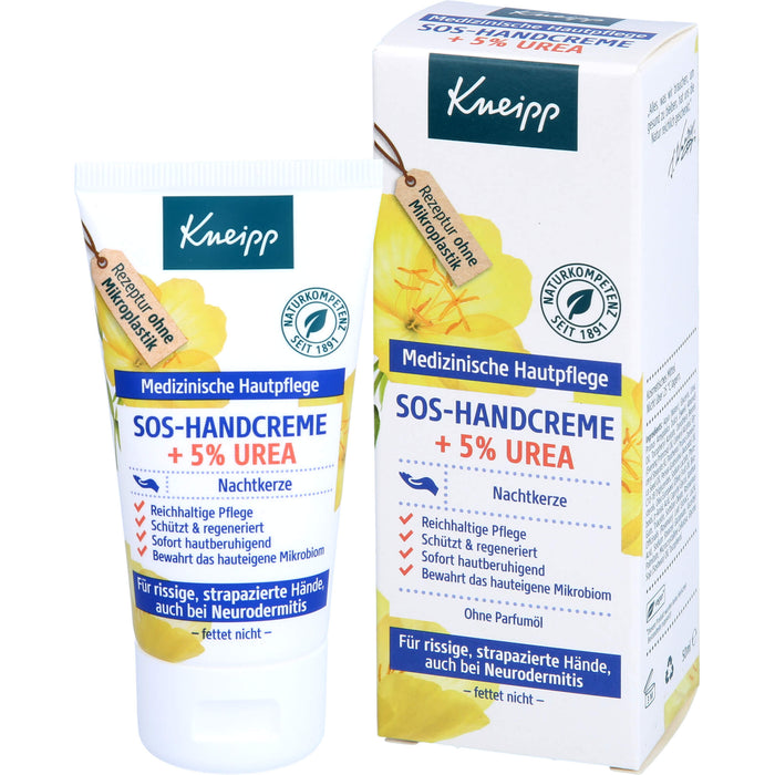 Kneipp SOS-Handcreme + 5% Urea Nachtkerze für rissige, strapazierte Hände und bei Neurodermitis, 50 ml Creme