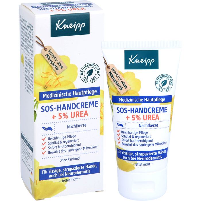 Kneipp SOS-Handcreme + 5% Urea Nachtkerze für rissige, strapazierte Hände und bei Neurodermitis, 50 ml Crème