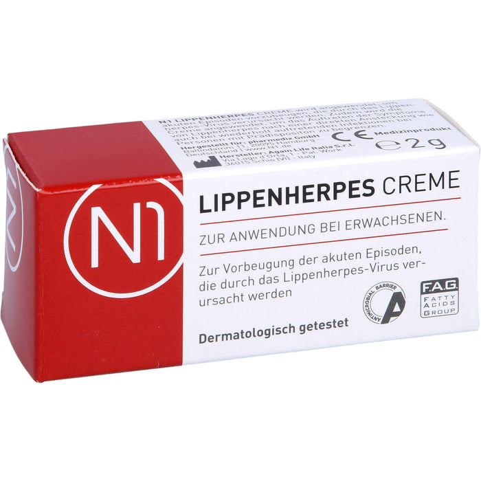 N1 Lippenherpes Creme verhindert die Bläschenbildung, stoppt die Virenvermehrung und lindert rasch Schmerzen, 2 g Cream