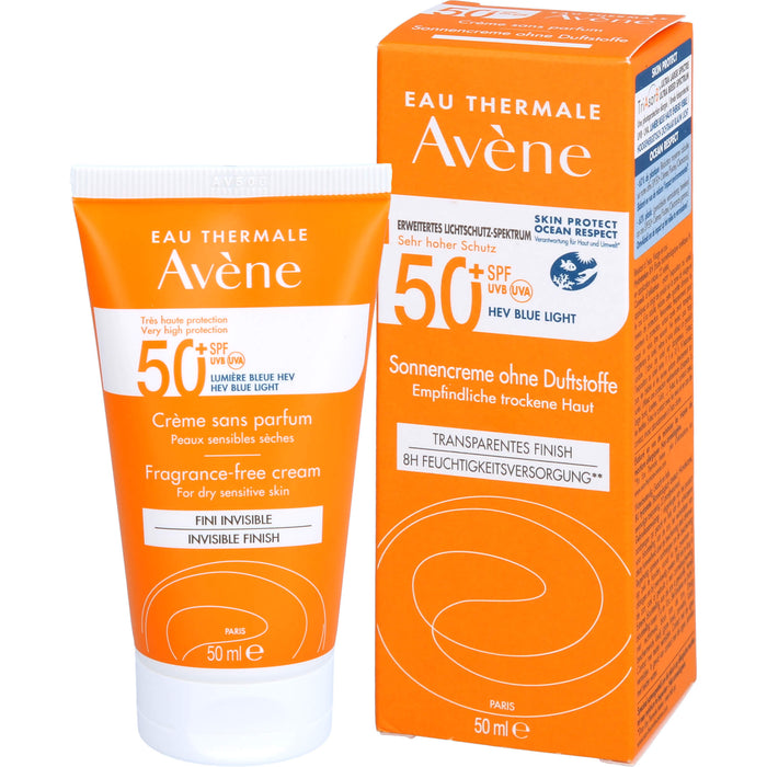 Avène Sonnencreme ohne Duftstoffe LSF 50+ für empfindliche trockene Haut invisible finish, 50 ml Crème