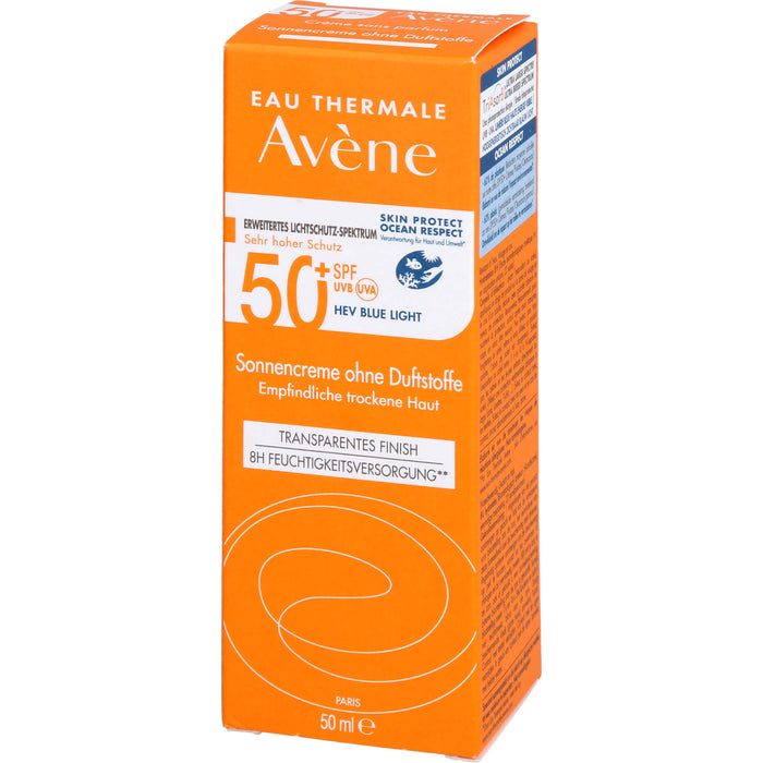 Avène Sonnencreme ohne Duftstoffe LSF 50+ für empfindliche trockene Haut invisible finish, 50 ml Cream