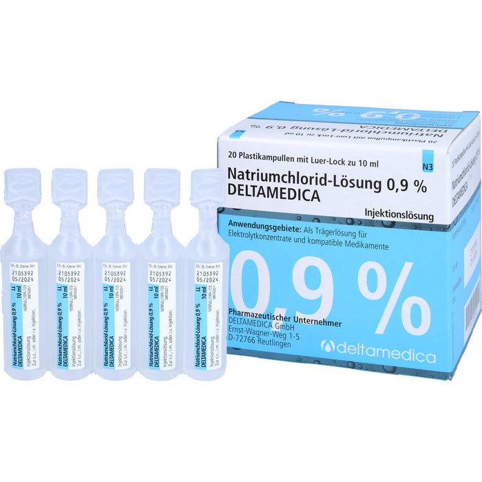 DELTAMEDICA Natriumchlorid-Lösung 0,9 % Injektionslösung Plastikampullen mit Luer-Lock, 20 pc Ampoules