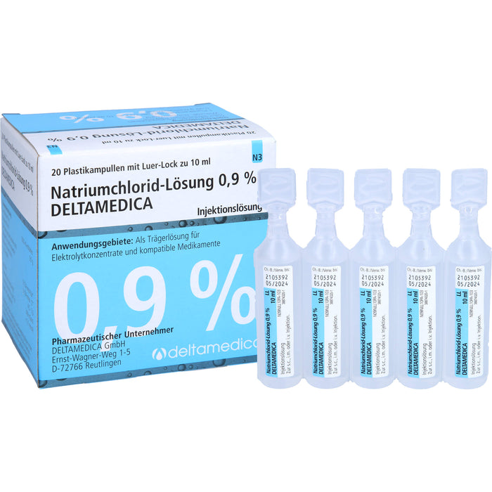 DELTAMEDICA Natriumchlorid-Lösung 0,9 % Injektionslösung Plastikampullen mit Luer-Lock, 20 pc Ampoules