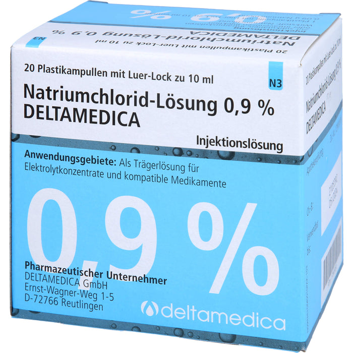 DELTAMEDICA Natriumchlorid-Lösung 0,9 % Injektionslösung Plastikampullen mit Luer-Lock, 20 St. Ampullen