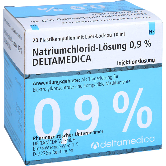 DELTAMEDICA Natriumchlorid-Lösung 0,9 % Injektionslösung Plastikampullen mit Luer-Lock, 20 pc Ampoules
