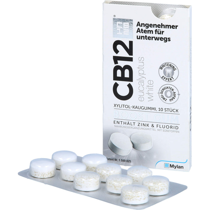 CB12 Boost Xylitol-Kaugummi Eucalyptus gegen Mundgeruch mit Whitening-Effekt, 10 pc Gomme à mâcher