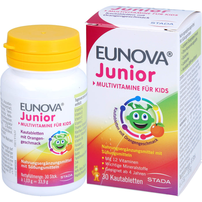 EUNOVA Junior Kautabletten mit Orangengeschmack zur Unterstützung der Gesundheit und Abwehr, 30 pc Tablettes