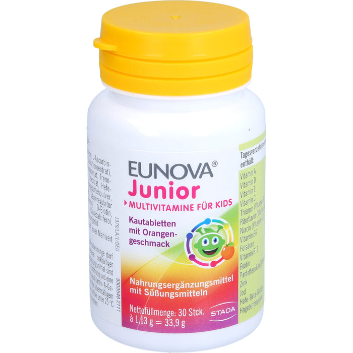 EUNOVA Junior Kautabletten mit Orangengeschmack zur Unterstützung der Gesundheit und Abwehr, 30 pc Tablettes