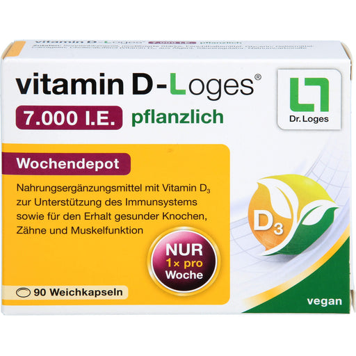 vitamin D-Loges 7.000 I.E. pflanzlich Wochendepot Weichkapseln zur Unterstützung des Immunsystems, 90 St. Kapseln