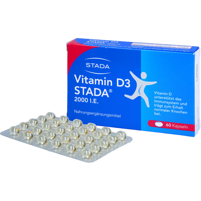 STADA Vitamin D3 2000 I.E. Kapseln unterstützt das Immunsystem und trägt zum Erhalt normaler Knochen bei, 60 pcs. Capsules