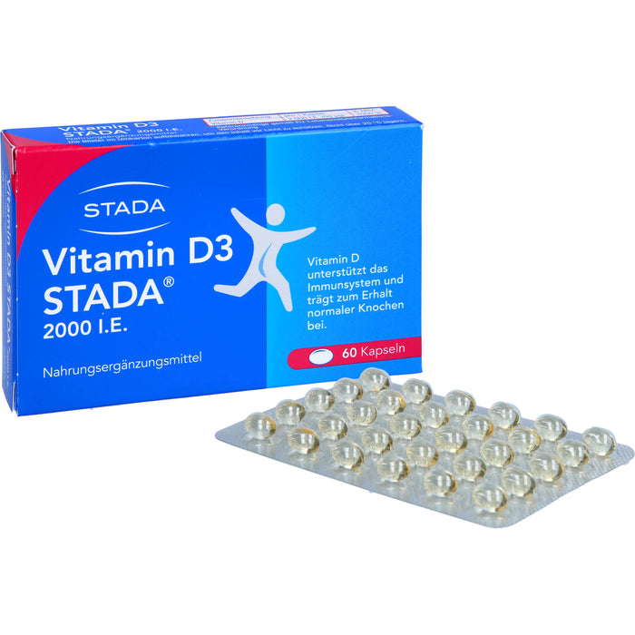 STADA Vitamin D3 2000 I.E. Kapseln unterstützt das Immunsystem und trägt zum Erhalt normaler Knochen bei, 60 pcs. Capsules