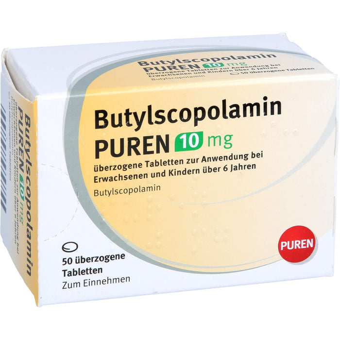 PUREN Butylscopolamin 10 mg Tabletten zur Linderung von Krämpfen in den Muskeln, 50 pc Tablettes