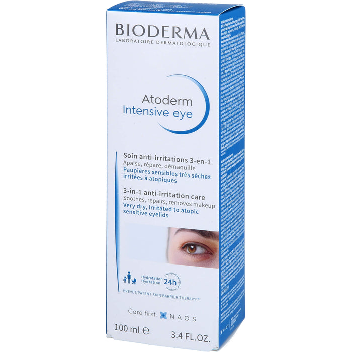 BIODERMA Atoderm Intensive eye Augencreme mit Hyaluronsäure bei trockenen, juckenden, irritierten bis zu Neurodermitis neigenden Augenlidern, 100 ml Cream