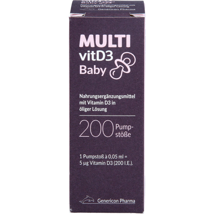 MULTIvitD3 Baby Vitamin D3 für Babys und Kleinkinder mit praktischer und leicht anzuwendender Dosierpumpe, 10 ml Lösung