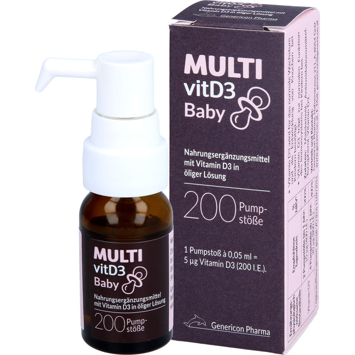 MULTIvitD3 Baby Vitamin D3 für Babys und Kleinkinder mit praktischer und leicht anzuwendender Dosierpumpe, 10 ml Lösung