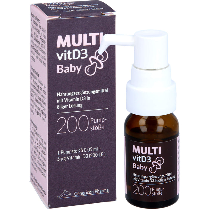 MULTIvitD3 Baby Vitamin D3 für Babys und Kleinkinder mit praktischer und leicht anzuwendender Dosierpumpe, 10 ml Lösung